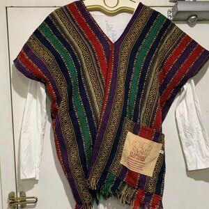 ELEPHANT JUNGLE SANCTUARY WOVEN  MULTICOLOR STRIPED HIPPIE/ SHAWL/ CAPE/BOHO